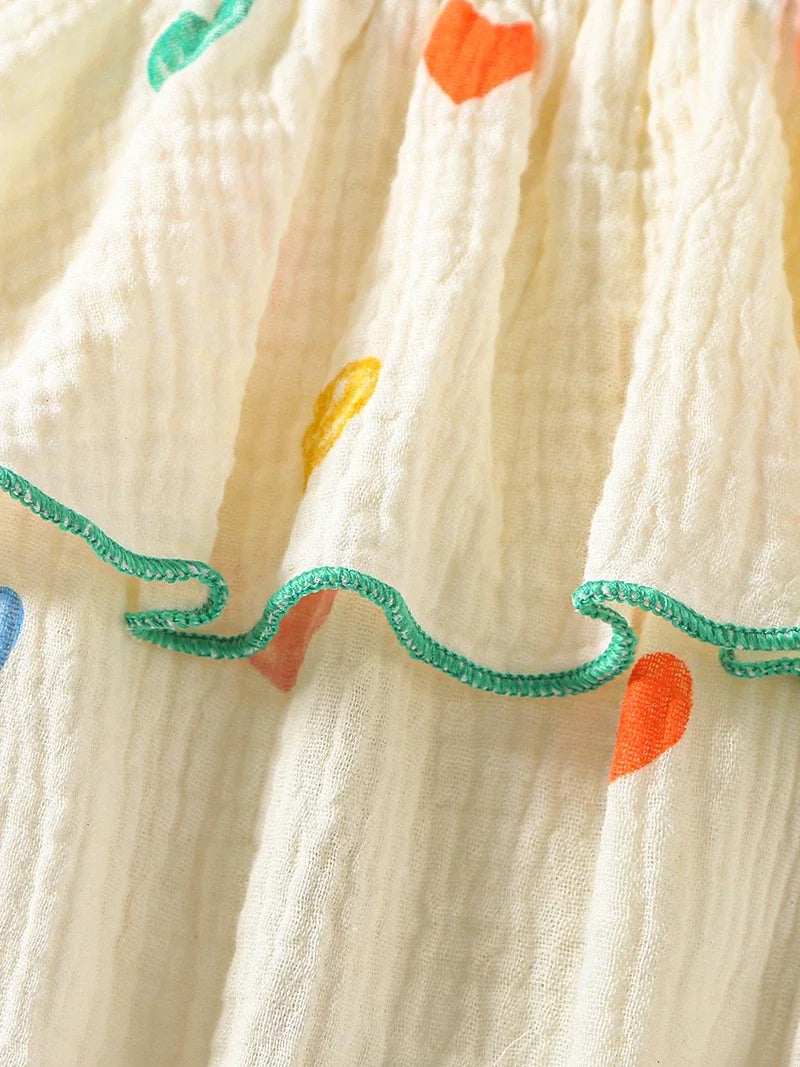 Summer Suspenders Bodysuit for Baby Girls 0-2Y Heart Printed One Piece Infant Clothes  Toddler Sleeveless Jumpsuit with Hat