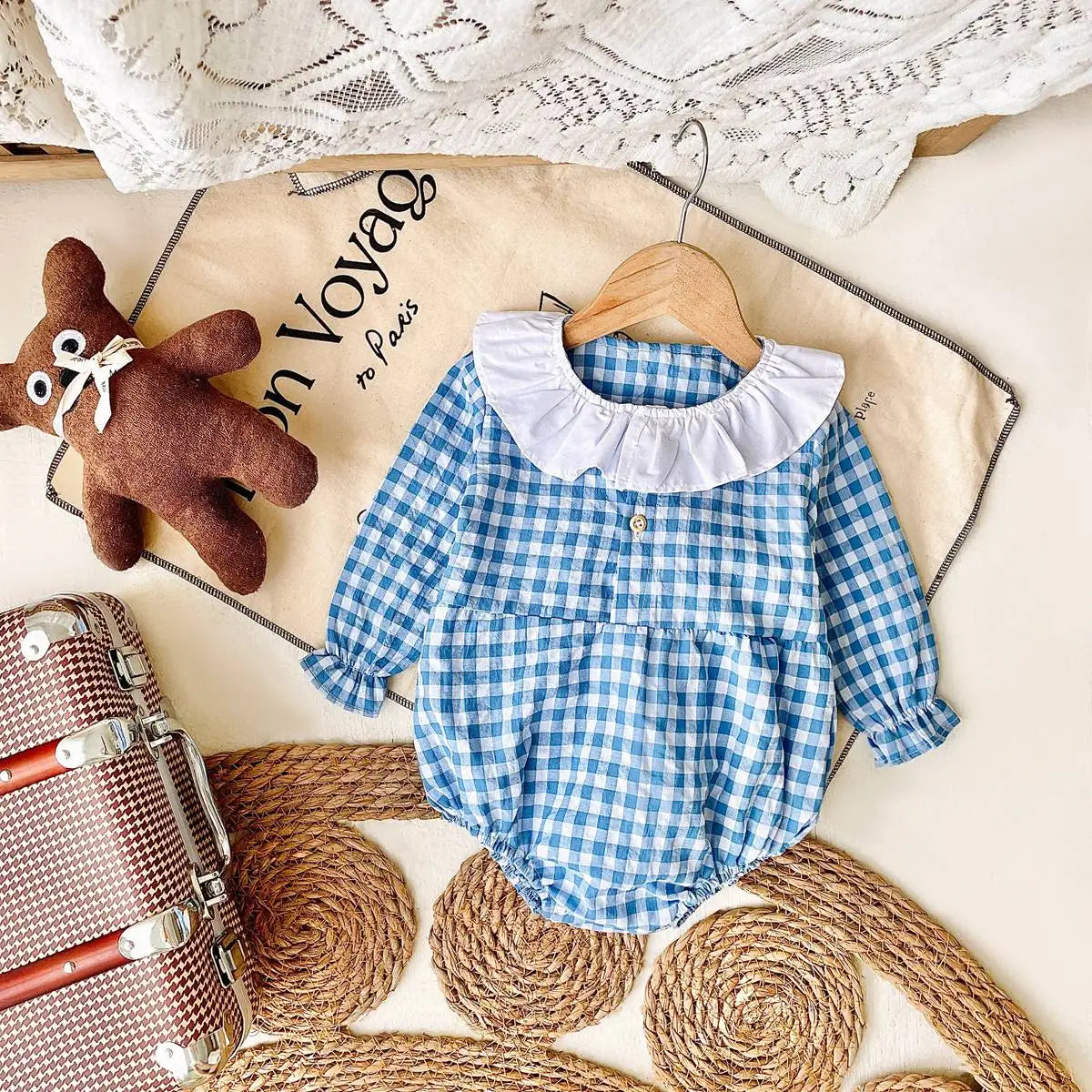 Sanlutoz Long Sleeve Casual Plaid Autumn Baby Girls Bodysuits Infants Girls Clothing