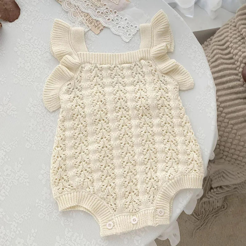 Autumn Spring Children Clothes Toddler Baby Girl Romper Sleeveless Solid Color Hollowed Out Knitting Infant Baby Girls Jumpsuit