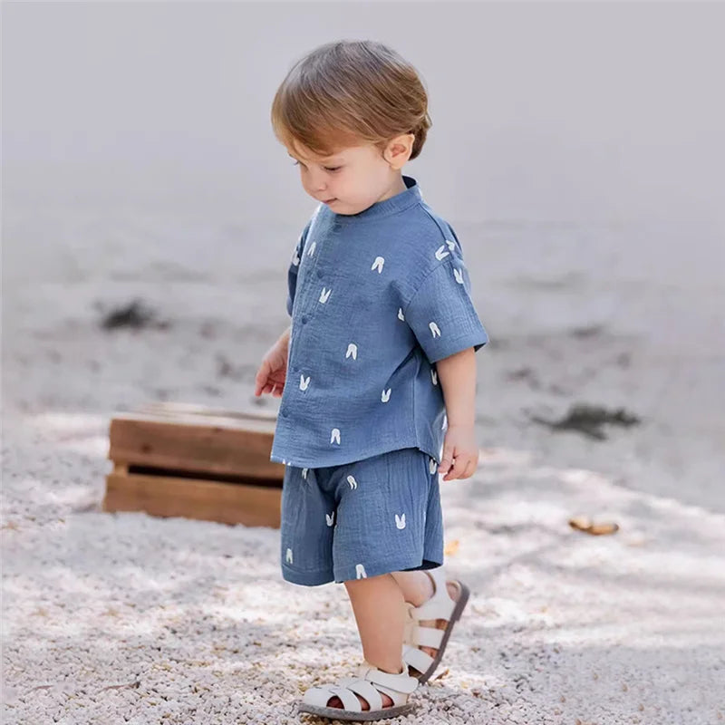 Fashion Kids Clothes Suit Summer Casual Organic Cotton Tshirt + Shorts Toddler Baby Short Sleeve Outfits