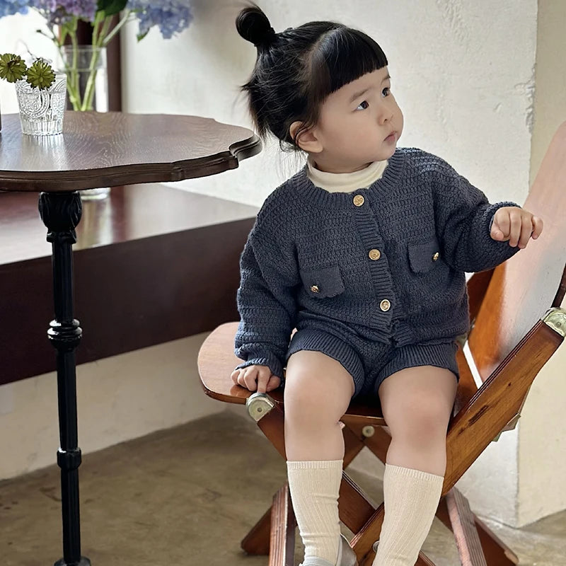 Autumn Girls Knit Suit Winter Toddlers Girls Knitted Sets Cardigan Sweater Shorts 2pcs KoreanBaby Kids Princess Outfits Suits