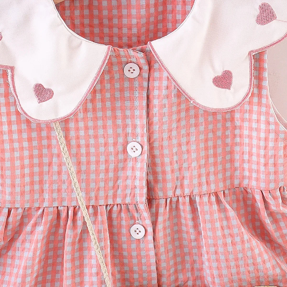 2PCS/SETSummer Girls' Dress New Foreign Trade Sweet Love Embroidered Lapel Simple Plaid Tank Top Skirt Strap Bag