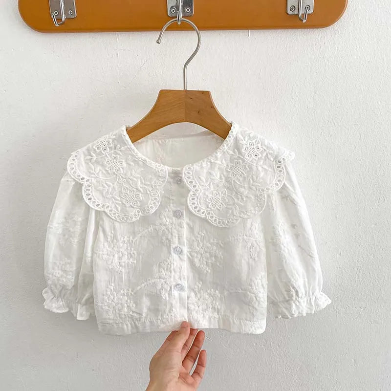 New Arrival 2pcs Toddler Baby Girls Princesss Suits for Newborns Peter Pan Collar Shirts and Lace Skirt Bodysuit Infant Girl Set