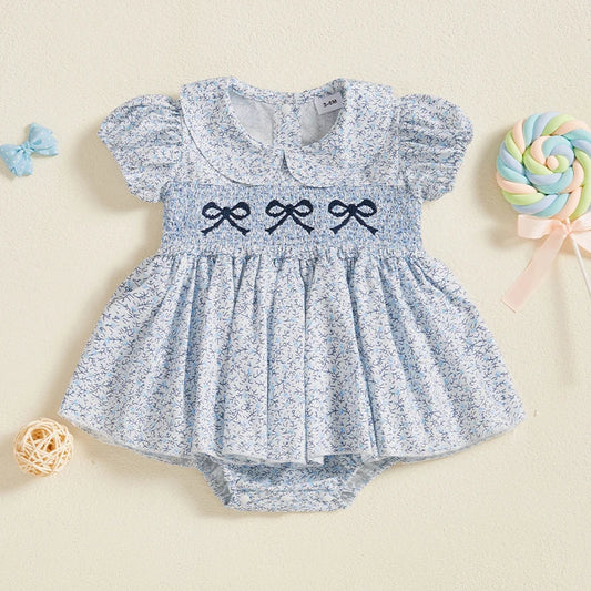 Summer Baby Girls Clothes Floral Short Sleeve Romper Dress Tutu Bodysuit Doll Collar Jumpsuit Outfit