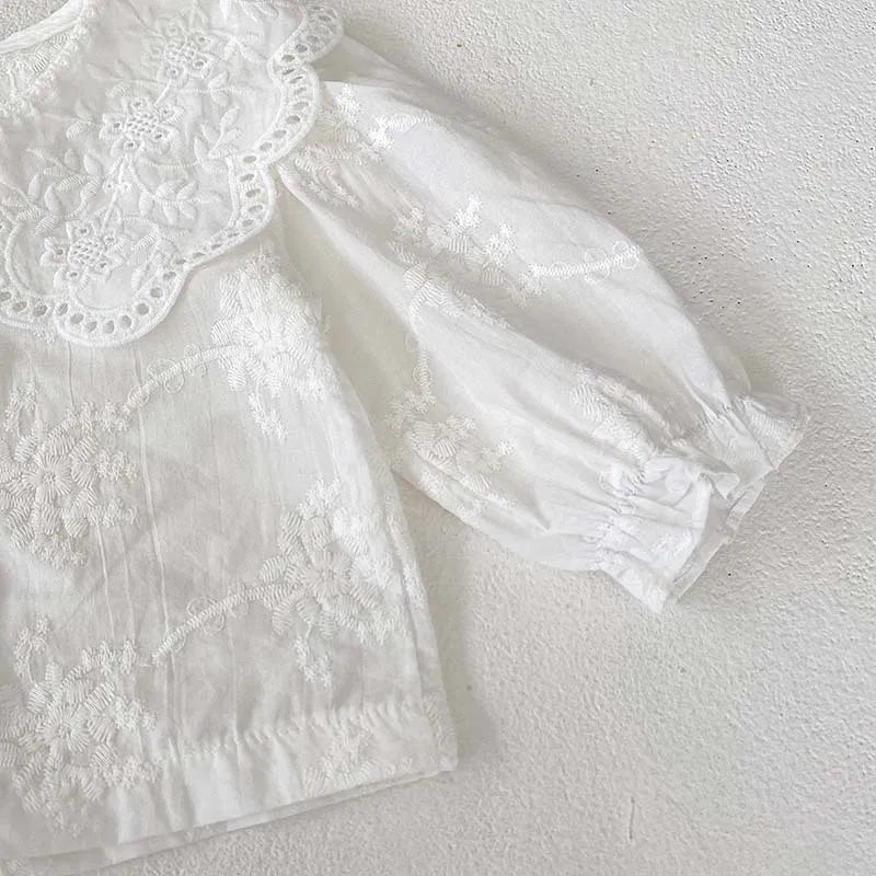 New Arrival 2pcs Toddler Baby Girls Princesss Suits for Newborns Peter Pan Collar Shirts and Lace Skirt Bodysuit Infant Girl Set