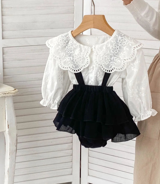 New Arrival 2pcs Toddler Baby Girls Princesss Suits for Newborns Peter Pan Collar Shirts and Lace Skirt Bodysuit Infant Girl Set