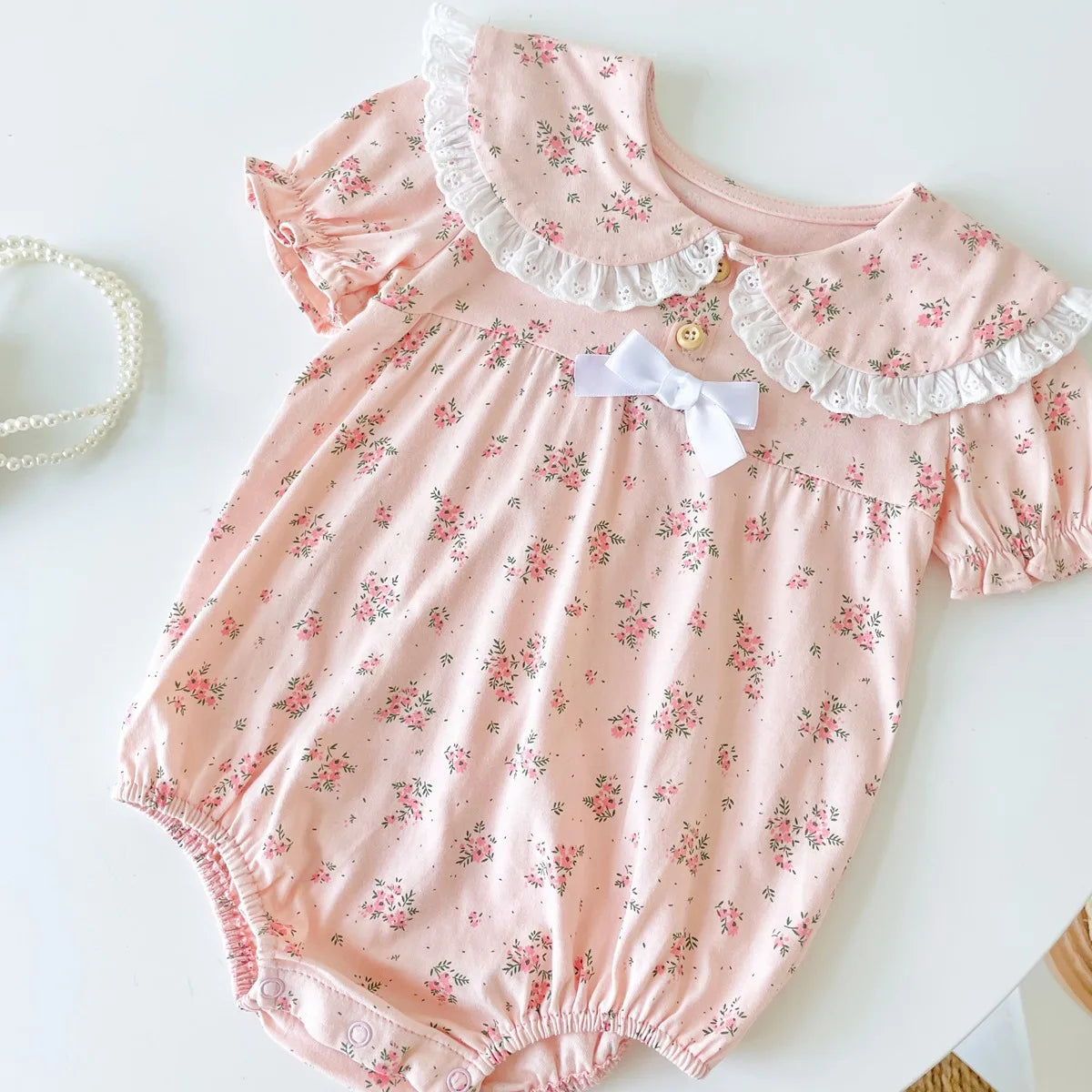 Sanlutoz Floral Infants Girls Short Sleeve Bodysuits Summer Newborn Baby Girls Clothes Cotton Princess