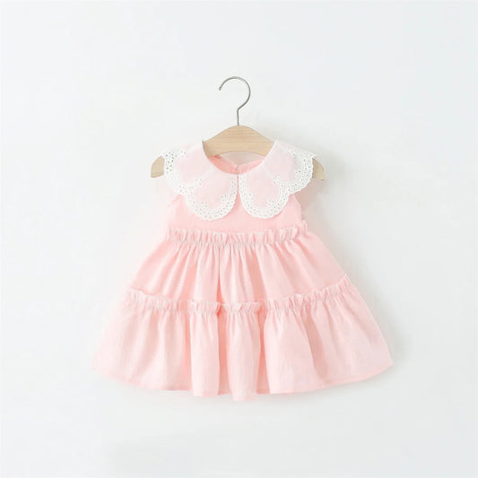 Baby Girl Clothing Summer New Sleeveless Solid Color Baby Dresses Sweet Ruffle Collar Casual Dresses For Girls