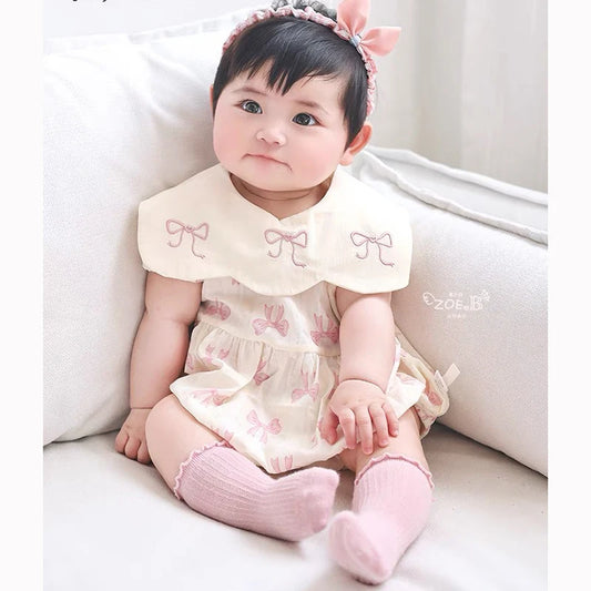 Summer Cotton Baby Bodysuit Newborn Clothing Pink Princess Baby Girls Princess Bodysuit Embroidered Bow Infant Girls Bodysuits