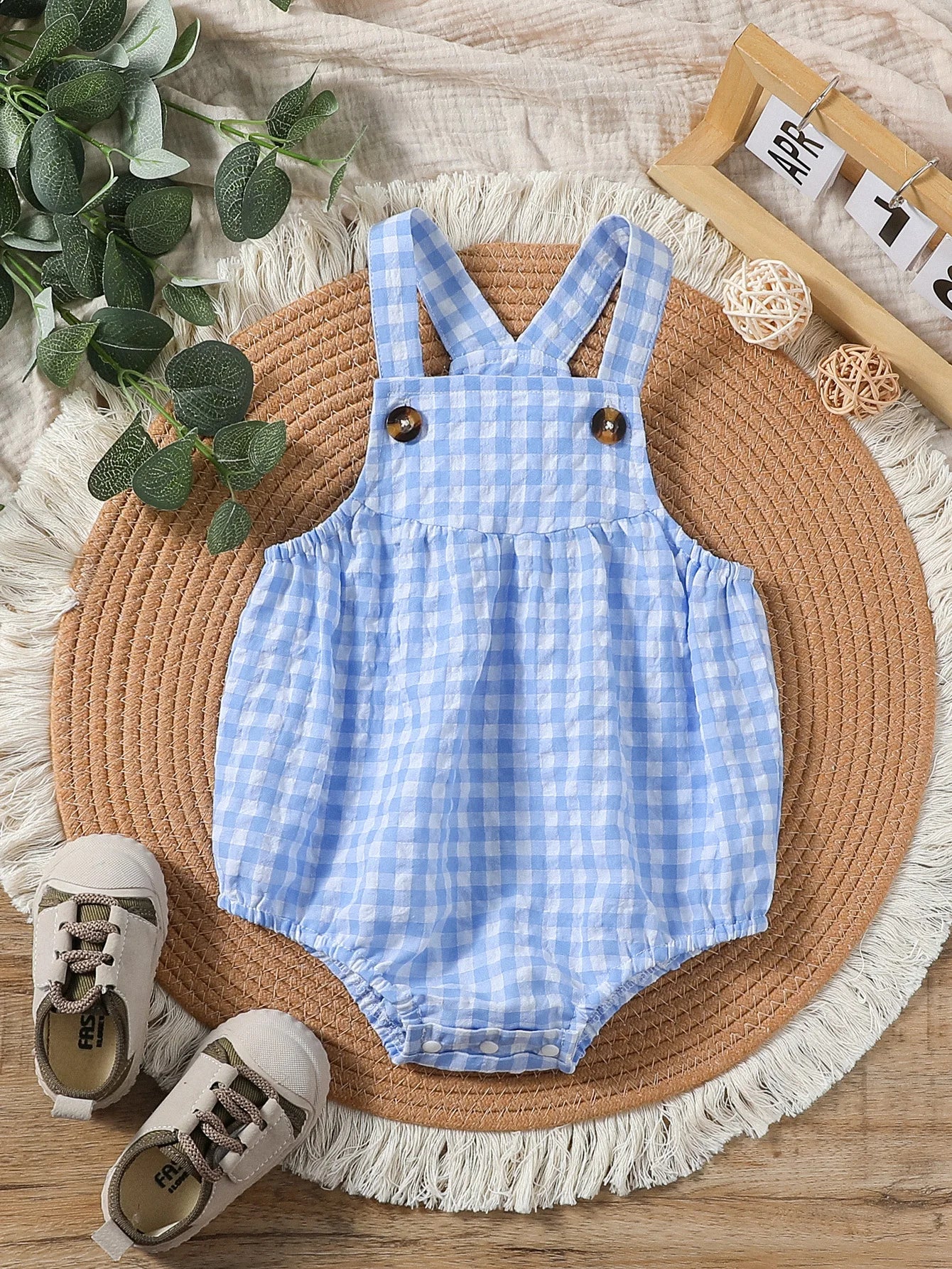 Suspenders Baby Boys Sleeveless Summer Plaid Green jumpsuit Japan&Korean Streetwear)
