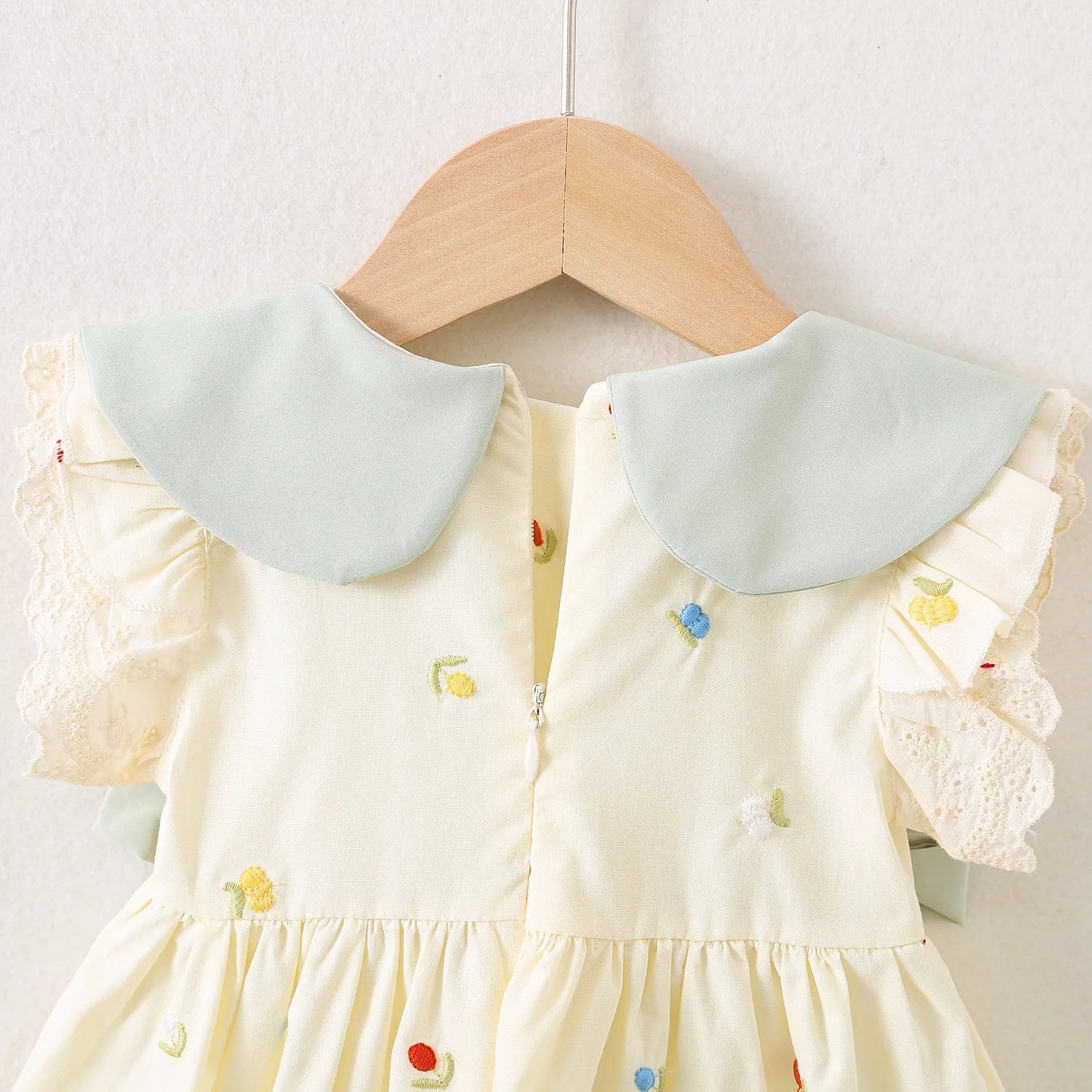 Baby Girl Clothing Summer Bow And Floral Pattern Doll Neck Simple Gentle Baby Dresses Cute Casual Girl Kid's Dress