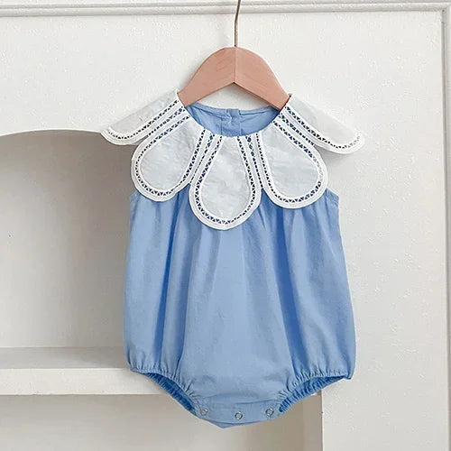 Summer 0-24M Baby Girl Clothing Petal Collar Newborn Baby Girl Romper Sleeveless Cotton Splicing Toddler Baby Girls Jumpsuit
