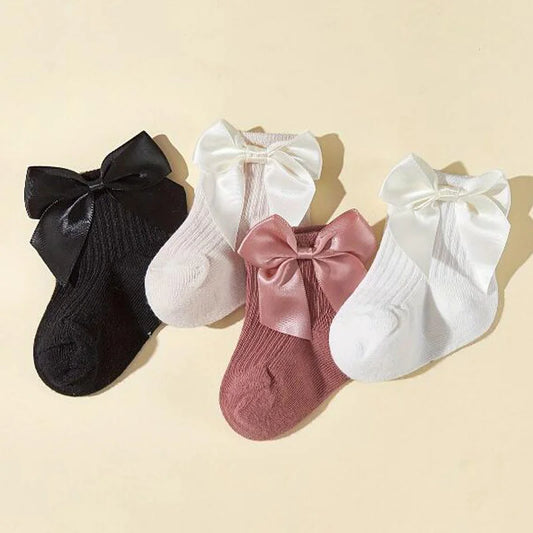 4Pair/lot New Large Bow Girls' Socks