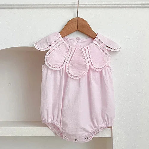 Summer 0-24M Baby Girl Clothing Petal Collar Newborn Baby Girl Romper Sleeveless Cotton Splicing Toddler Baby Girls Jumpsuit