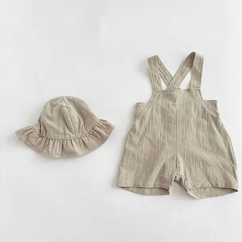 2025 New Summer Toddler Baby Boys Girl Clothes Suit Short Sleeved Cotton T-shirt Sleeveless Jumpsuit+Hat 0-3Yrs Children Clothes