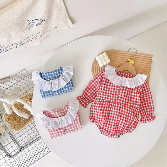Sanlutoz Long Sleeve Casual Plaid Autumn Baby Girls Bodysuits Infants Girls Clothing