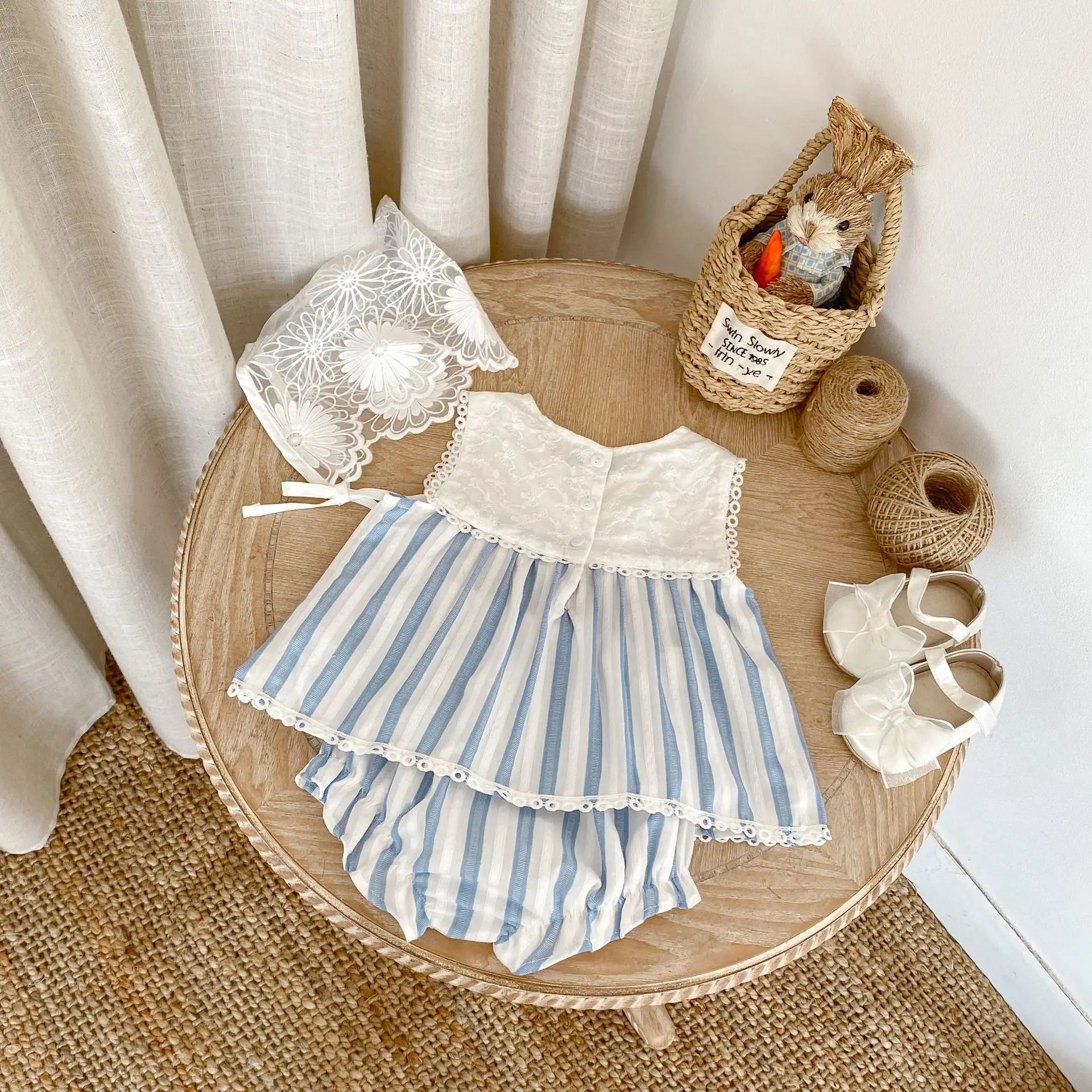 Summer new 0-3 year old baby clothing, baby girl set, striped patchwork sleeveless top+shorts