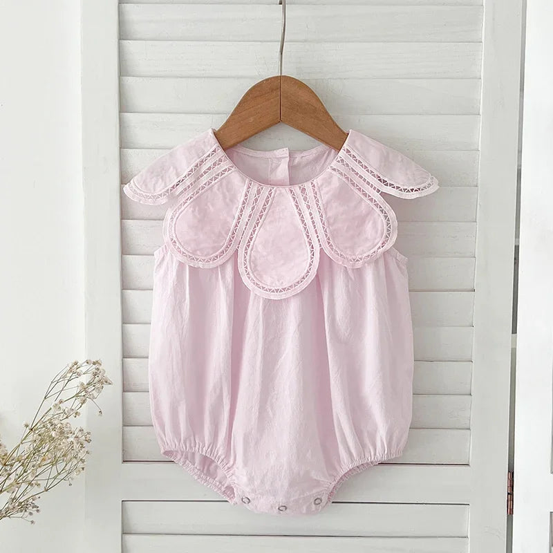 Summer 0-24M Baby Girl Clothing Petal Collar Newborn Baby Girl Romper Sleeveless Cotton Splicing Toddler Baby Girls Jumpsuit