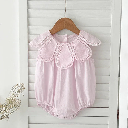 Summer 0-24M Baby Girl Clothing Petal Collar Newborn Baby Girl Romper Sleeveless Cotton Splicing Toddler Baby Girls Jumpsuit