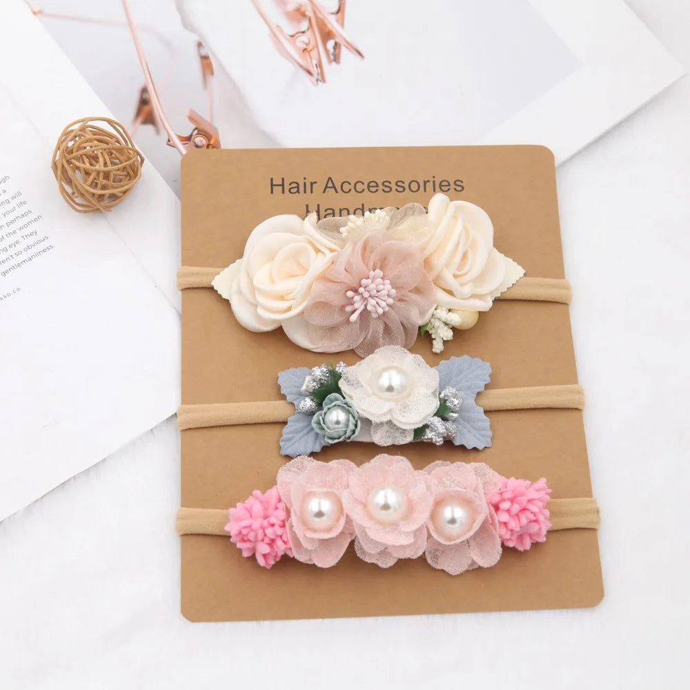 3pcs Baby Girl Headband set Cute Baby Elastic Hair Band Newborn Head Flower Toddler Headband Headwear Kids Accessories