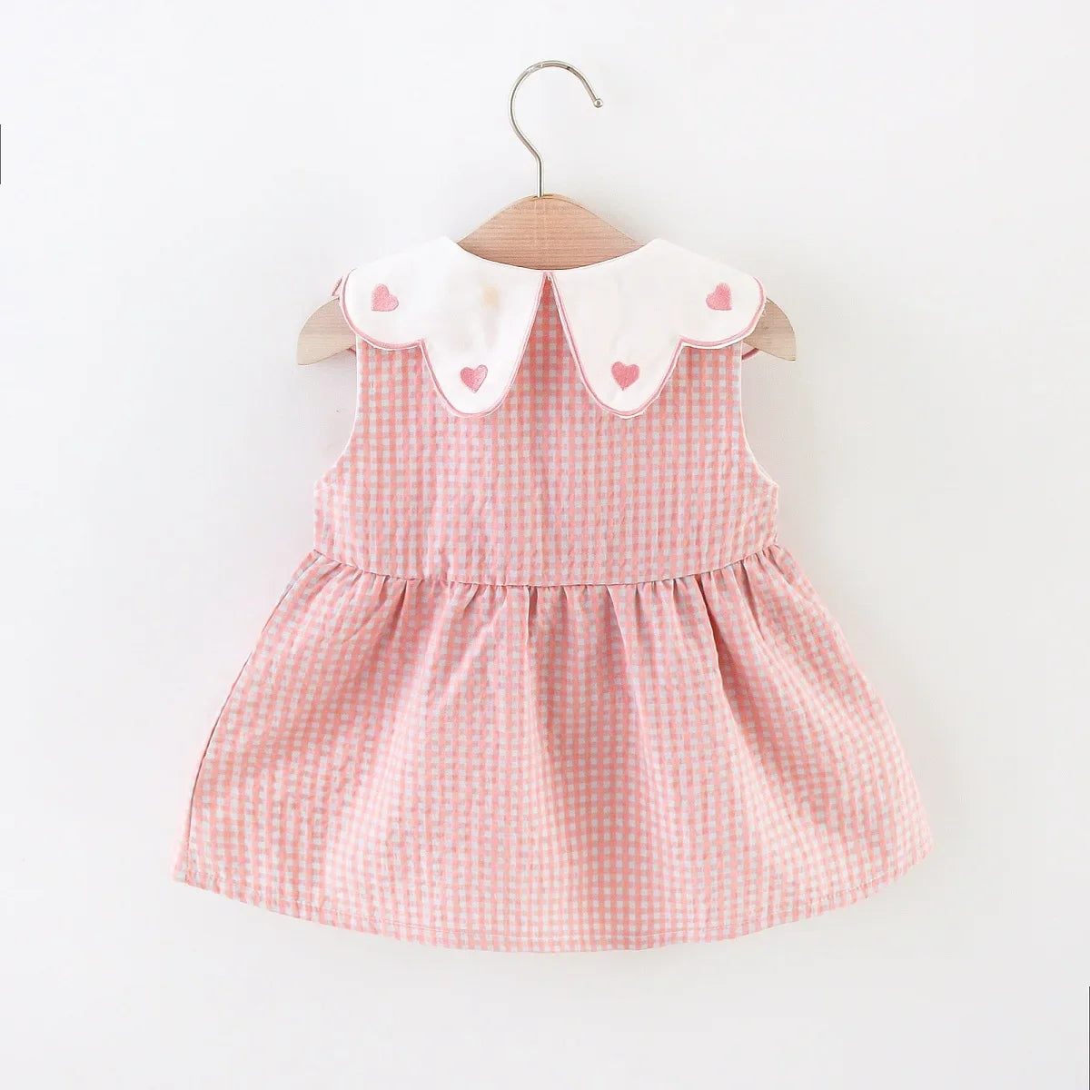 2PCS/SETSummer Girls' Dress New Foreign Trade Sweet Love Embroidered Lapel Simple Plaid Tank Top Skirt Strap Bag
