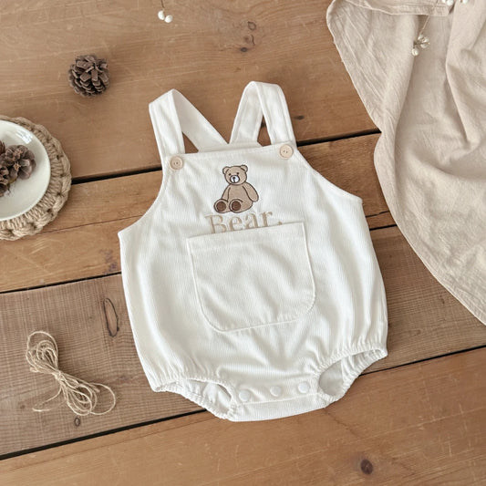 Autumn Baby Sleeveless Romper Boy Girl Loose Embroidery Bear Shoulder Strap Triangle Jumpsuit Casual Overalls for Little Ones