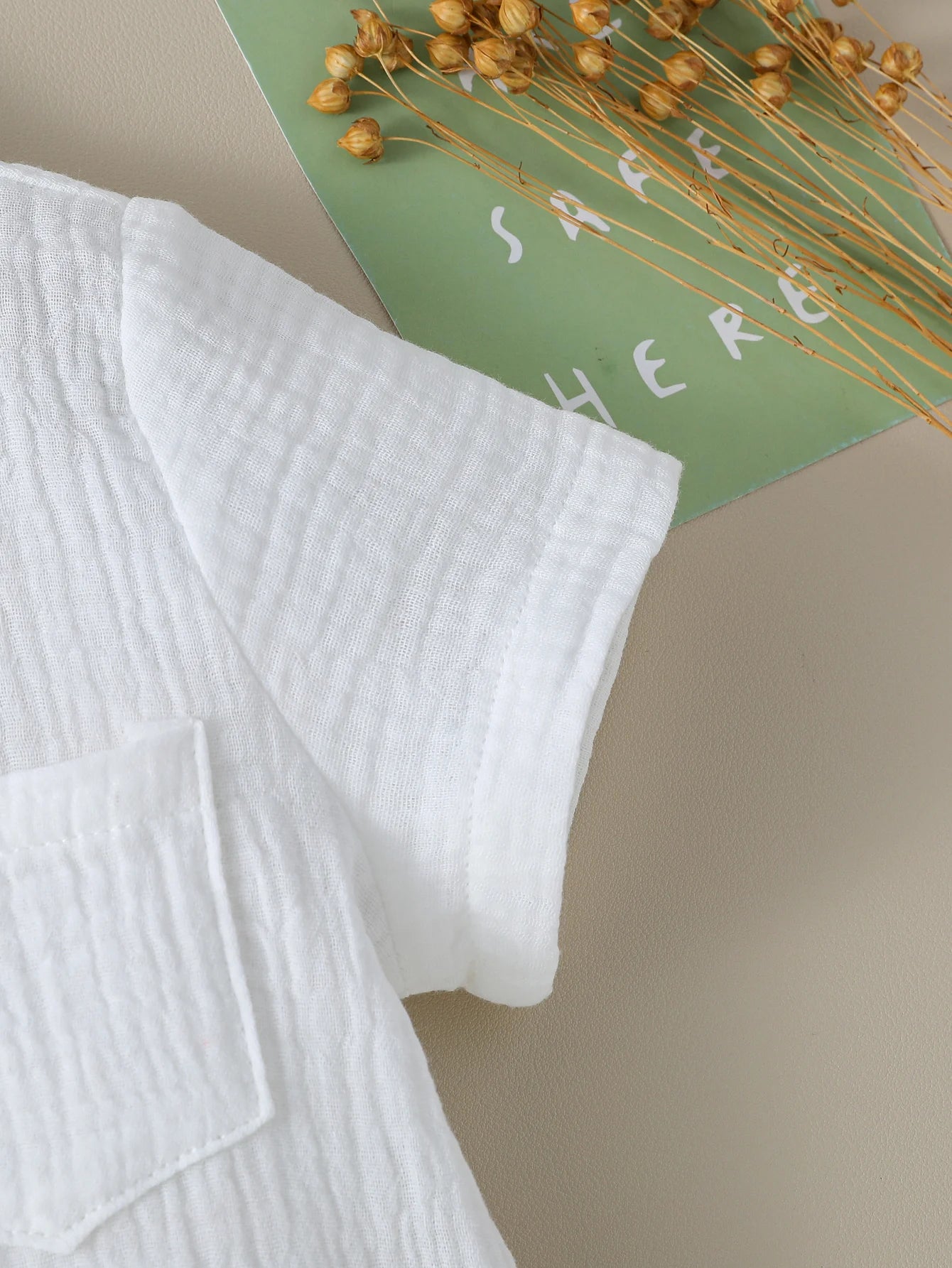 Boy Solid Color Cotton Soft Shirt Chest Pocket Stand Collar Short Sleeve Gentleman Shirt For Boys 1-3Y Summer Clothes