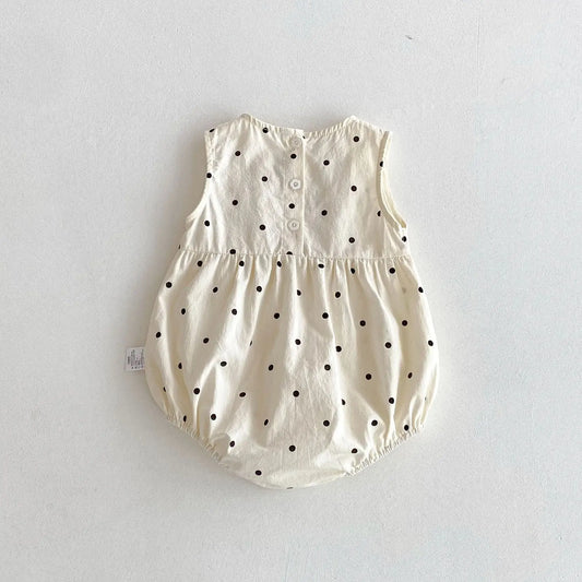 New Korean Japanese Polka Dot Newborn Baby Girl Romper Sleeveless Bow Infant Outfit Bodysuit 0-24M Loose Style Baby Jumpsuit