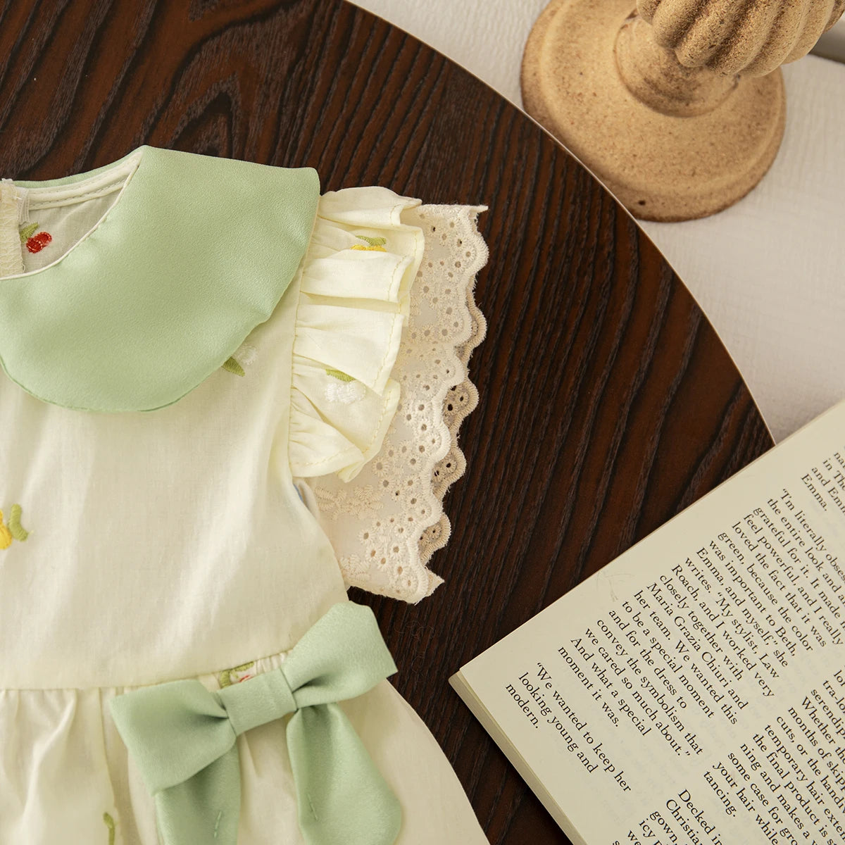 Baby Girl Clothing Summer Bow And Floral Pattern Doll Neck Girl Kid's Dress Cute Gentle Casual Baby Girl Dress