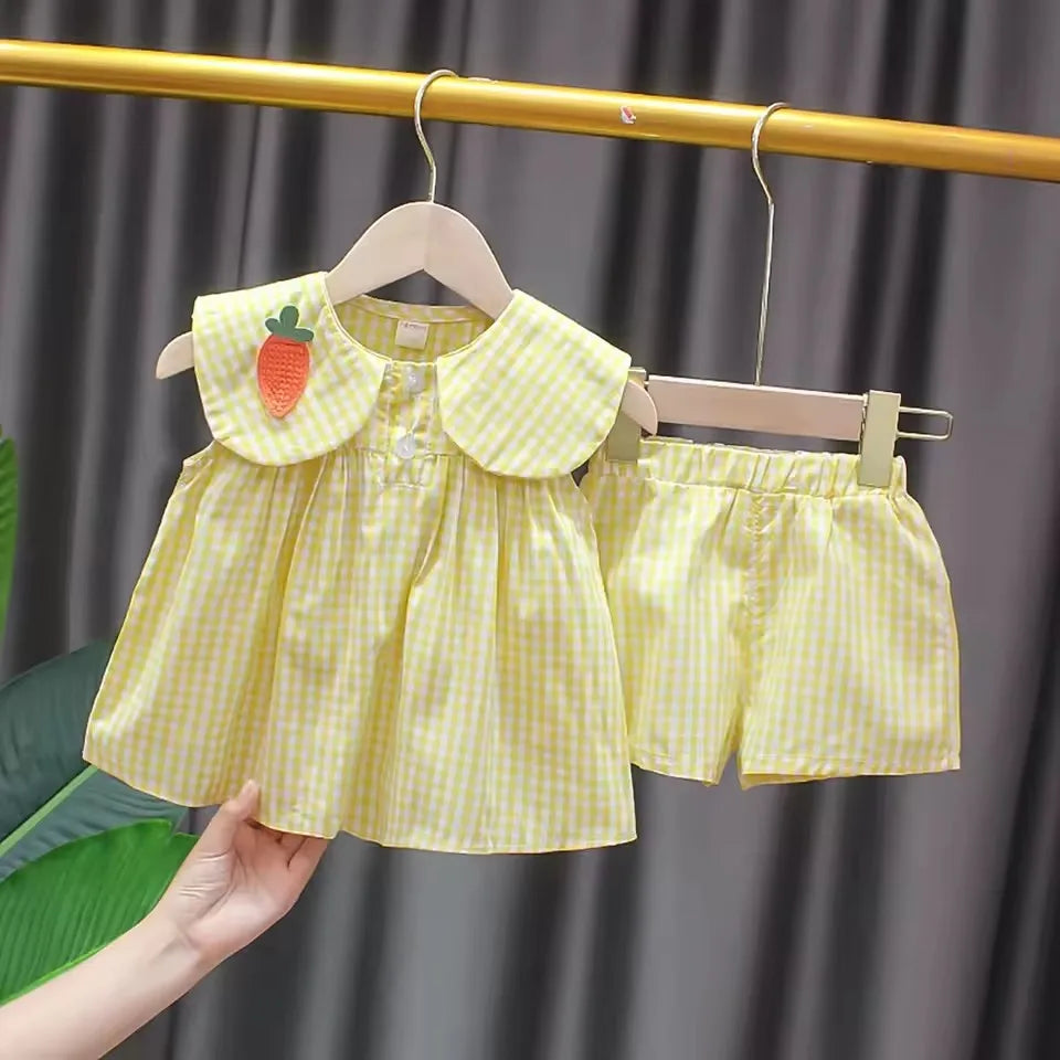 2025 Baby Girl Summer Clothes Sets Infant Kid Cute Fruit Cotton Girls Plaid Sweet Princess 2pcs Suit Children's Clothing Clothes