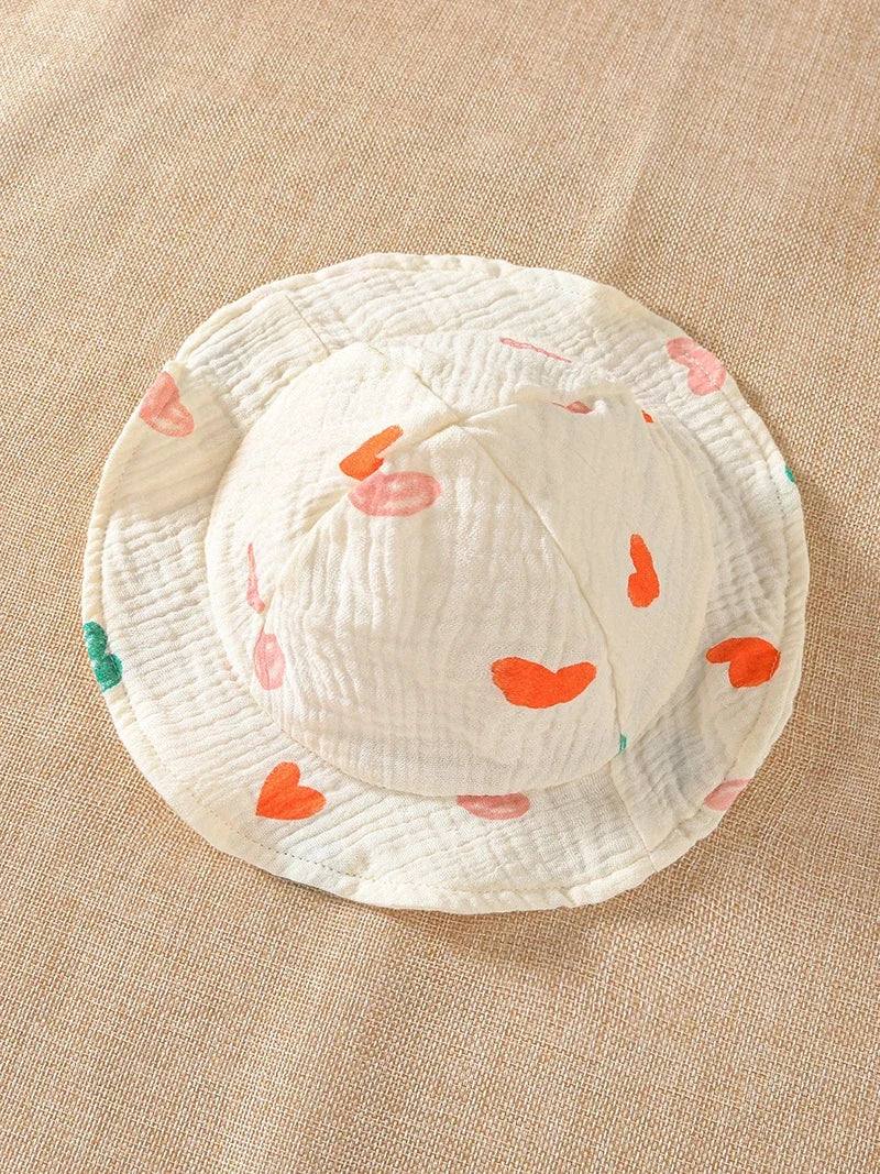 Summer Suspenders Bodysuit for Baby Girls 0-2Y Heart Printed One Piece Infant Clothes  Toddler Sleeveless Jumpsuit with Hat