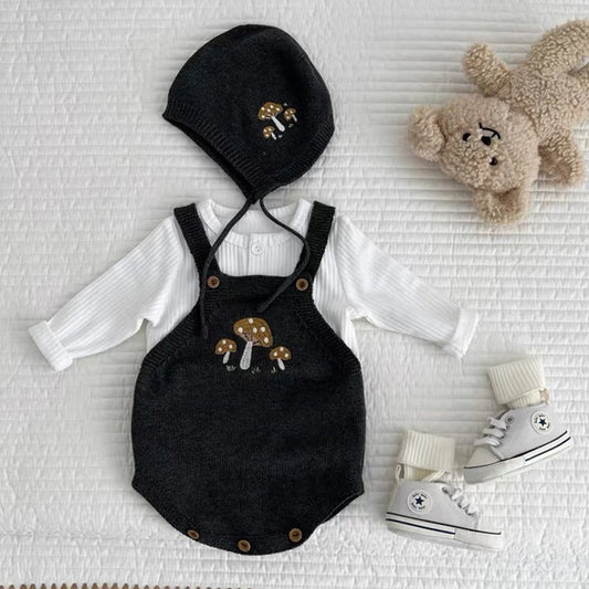 New Autumn Infant Romper Baby Girls Knitted Jumpsuit+Hat Sleeveless Embroidery Toddler Baby Girl Knitting Romper Baby Clothing