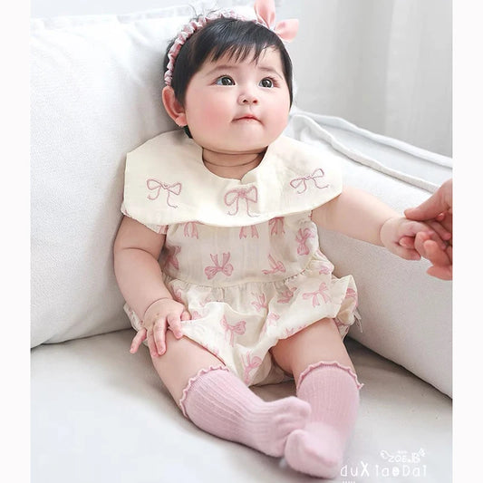 Summer Cotton Baby Bodysuit Newborn Clothing Pink Princess Baby Girls Princess Bodysuit Embroidered Bow Infant Girls Bodysuits