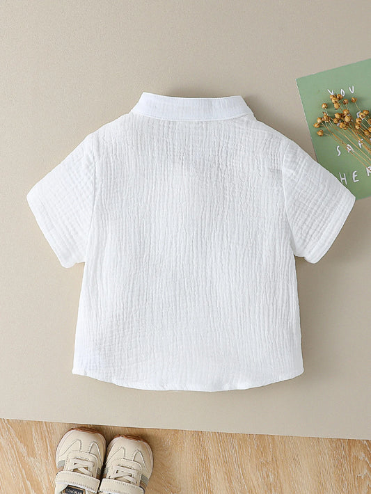 Boy Solid Color Cotton Soft Shirt Chest Pocket Stand Collar Short Sleeve Gentleman Shirt For Boys 1-3Y Summer Clothes