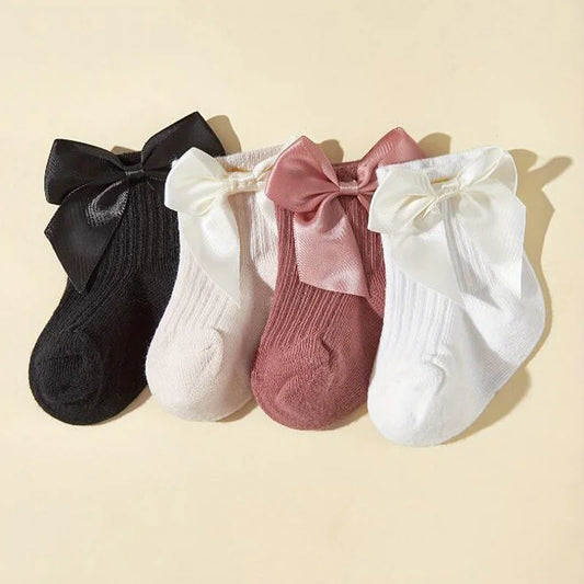 4Pair/lot New Large Bow Girls' Socks