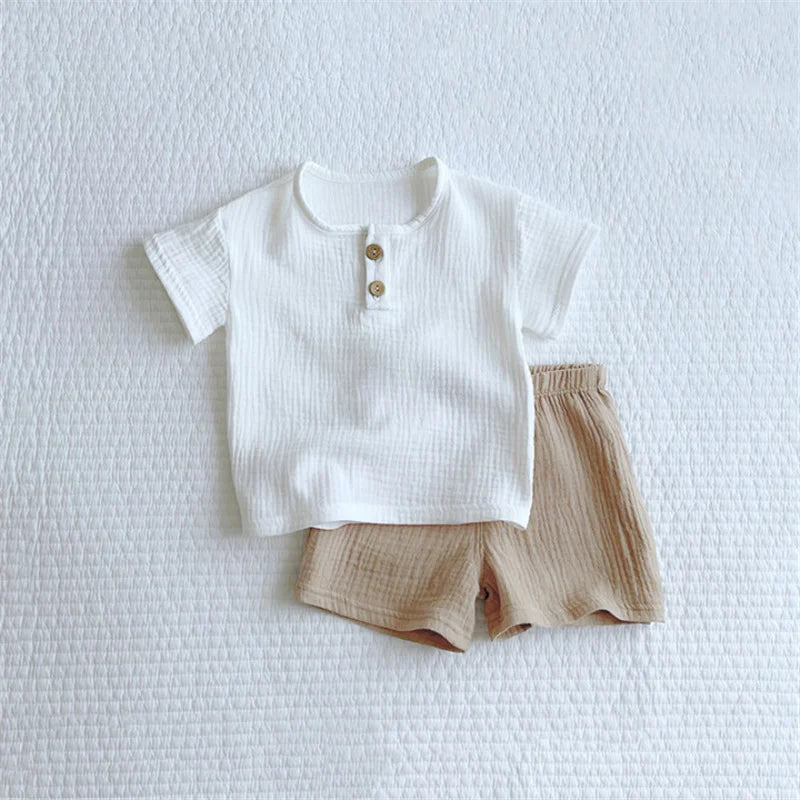 2Pcs Spring Summer Baby Boy Clothes Soft Cotton Solid T-shirt +Shorts Casual Toddler Kids Suits