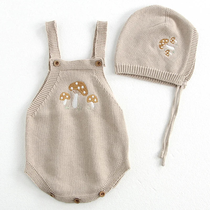 New Autumn Infant Romper Baby Girls Knitted Jumpsuit+Hat Sleeveless Embroidery Toddler Baby Girl Knitting Romper Baby Clothing