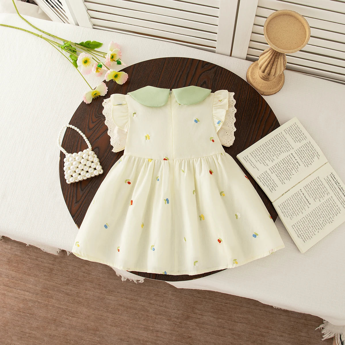 Baby Girl Clothing Summer Bow And Floral Pattern Doll Neck Girl Kid's Dress Cute Gentle Casual Baby Girl Dress