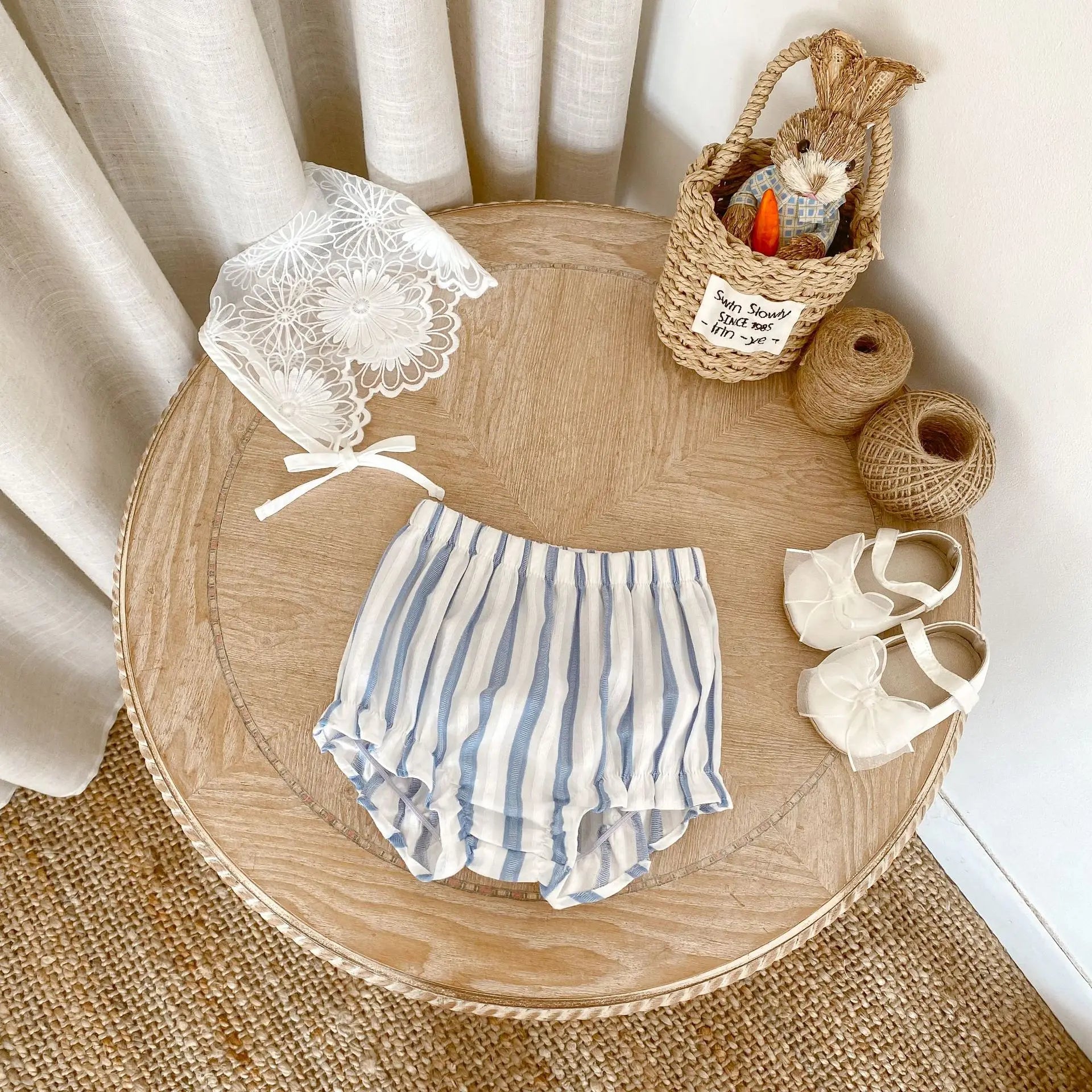 Summer new 0-3 year old baby clothing, baby girl set, striped patchwork sleeveless top+shorts