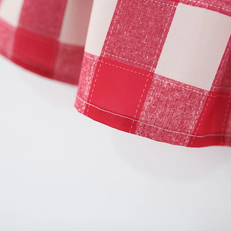 Baby Girl Dress Summer Red Checkered Cotton Short Sleeved Girl Dress Cute Cherry Embroidery Girl Dress