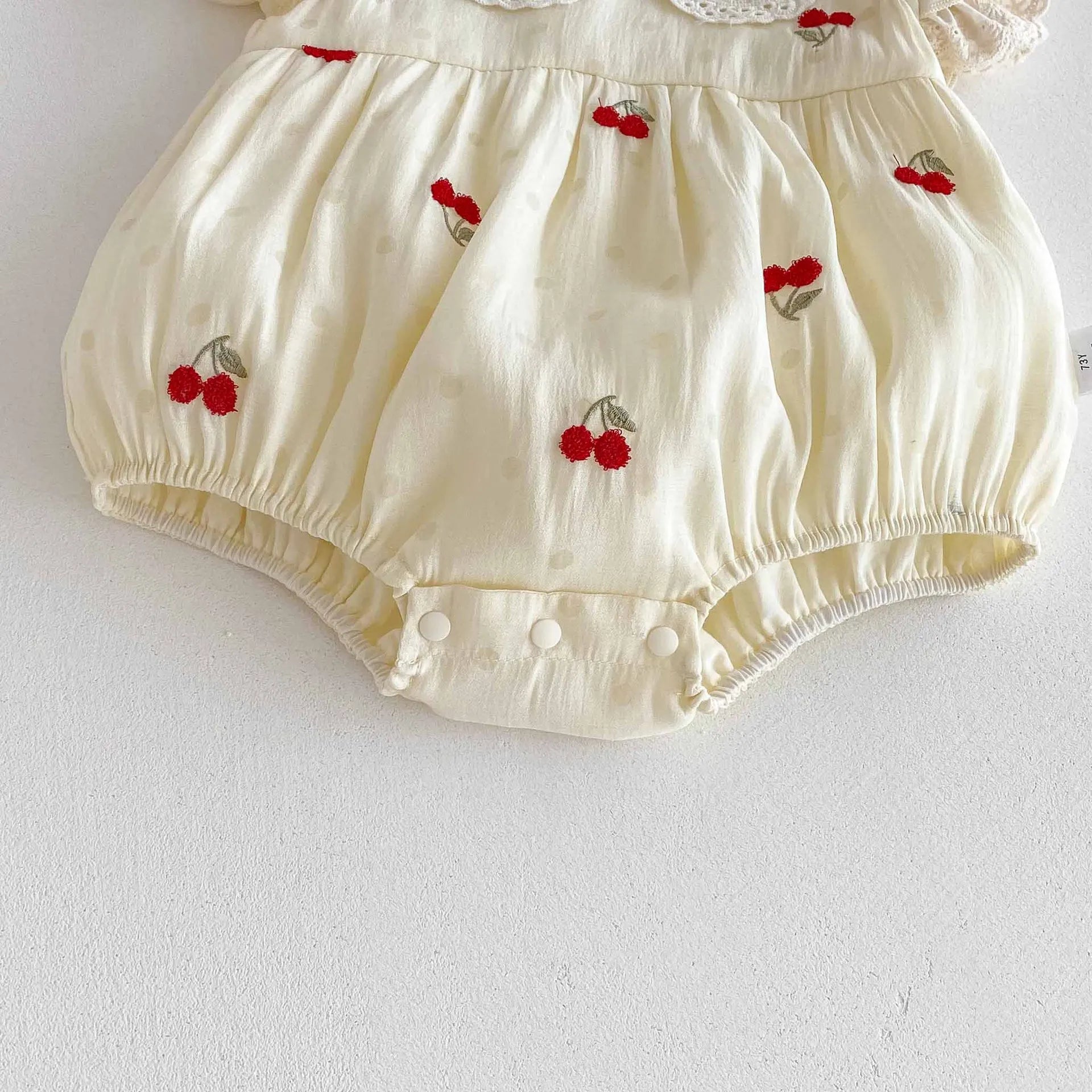 0-2 Y Baby Clothes Lace Collar Bodysuit Cherry Embroidery Baby Bodysuit & One Piece Infant Birthday Clothing