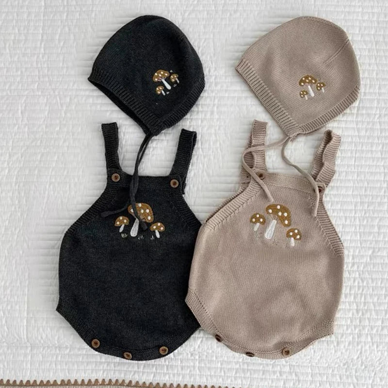 New Autumn Infant Romper Baby Girls Knitted Jumpsuit+Hat Sleeveless Embroidery Toddler Baby Girl Knitting Romper Baby Clothing