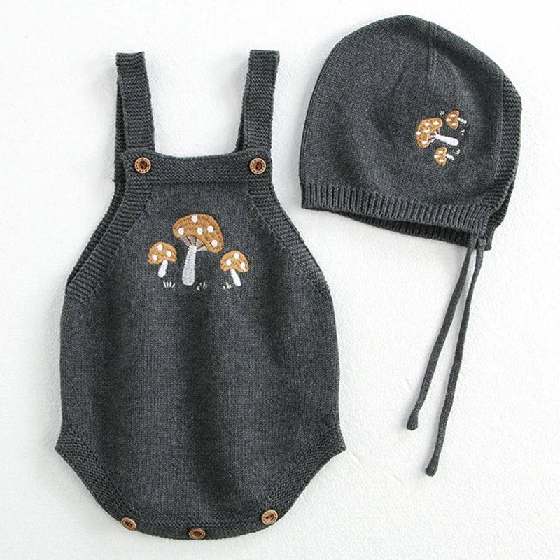 New Autumn Infant Romper Baby Girls Knitted Jumpsuit+Hat Sleeveless Embroidery Toddler Baby Girl Knitting Romper Baby Clothing