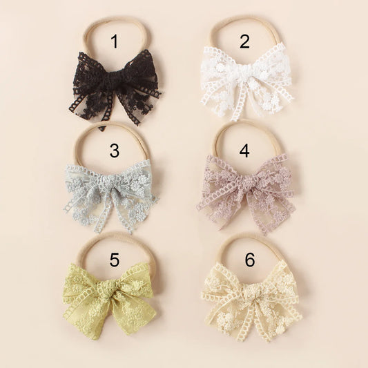 Baby Nylon Bow Headband for Girls Soft Headbands Cute Elastic Children Hairbands Embroided Flower Toddler Hair Accessories