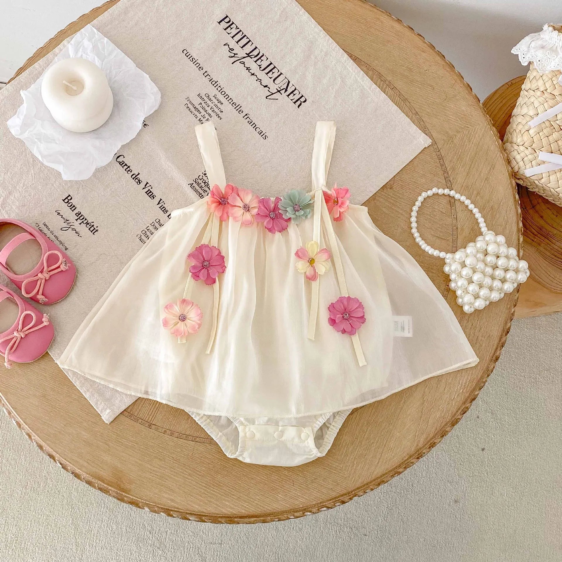 Summer Suspenders Bodysuit for Baby Girls 0-2Y Sweet Newborn Infant 3D Flower Onesie Dress 100 Days Infant Thin Style Clothing