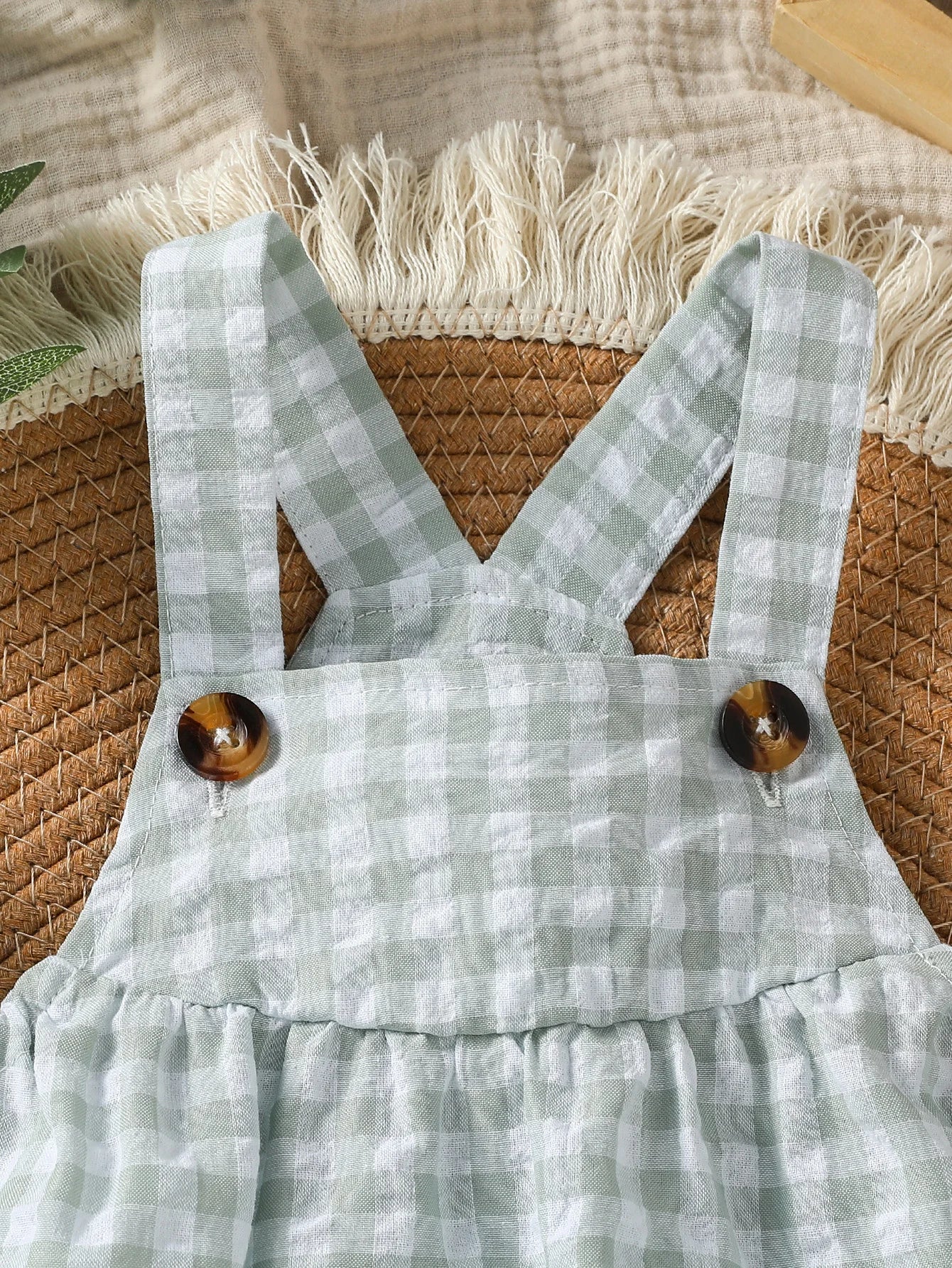 Suspenders Baby Boys Sleeveless Summer Plaid Green jumpsuit Japan&Korean Streetwear)