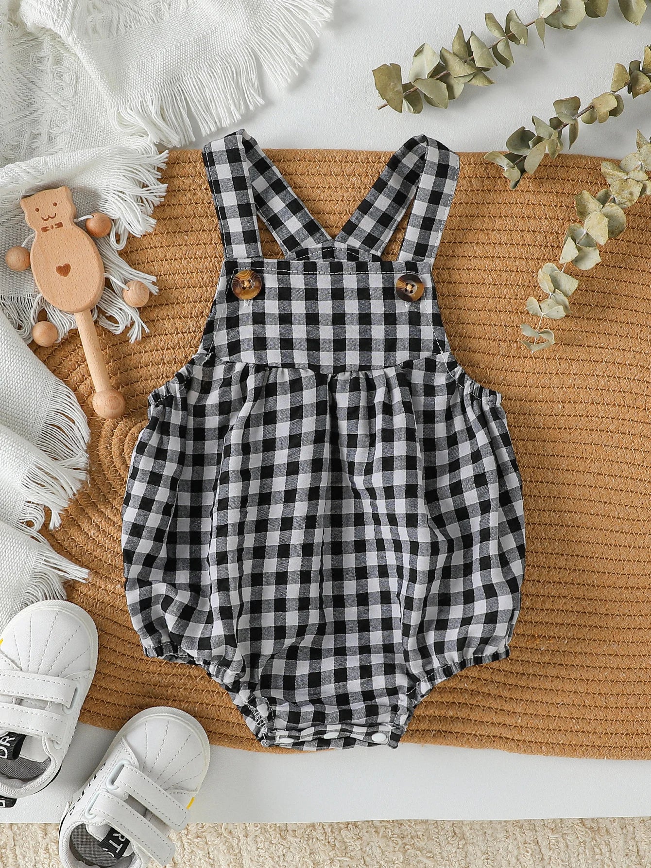 Suspenders Baby Boys Sleeveless Summer Plaid Green jumpsuit Japan&Korean Streetwear)