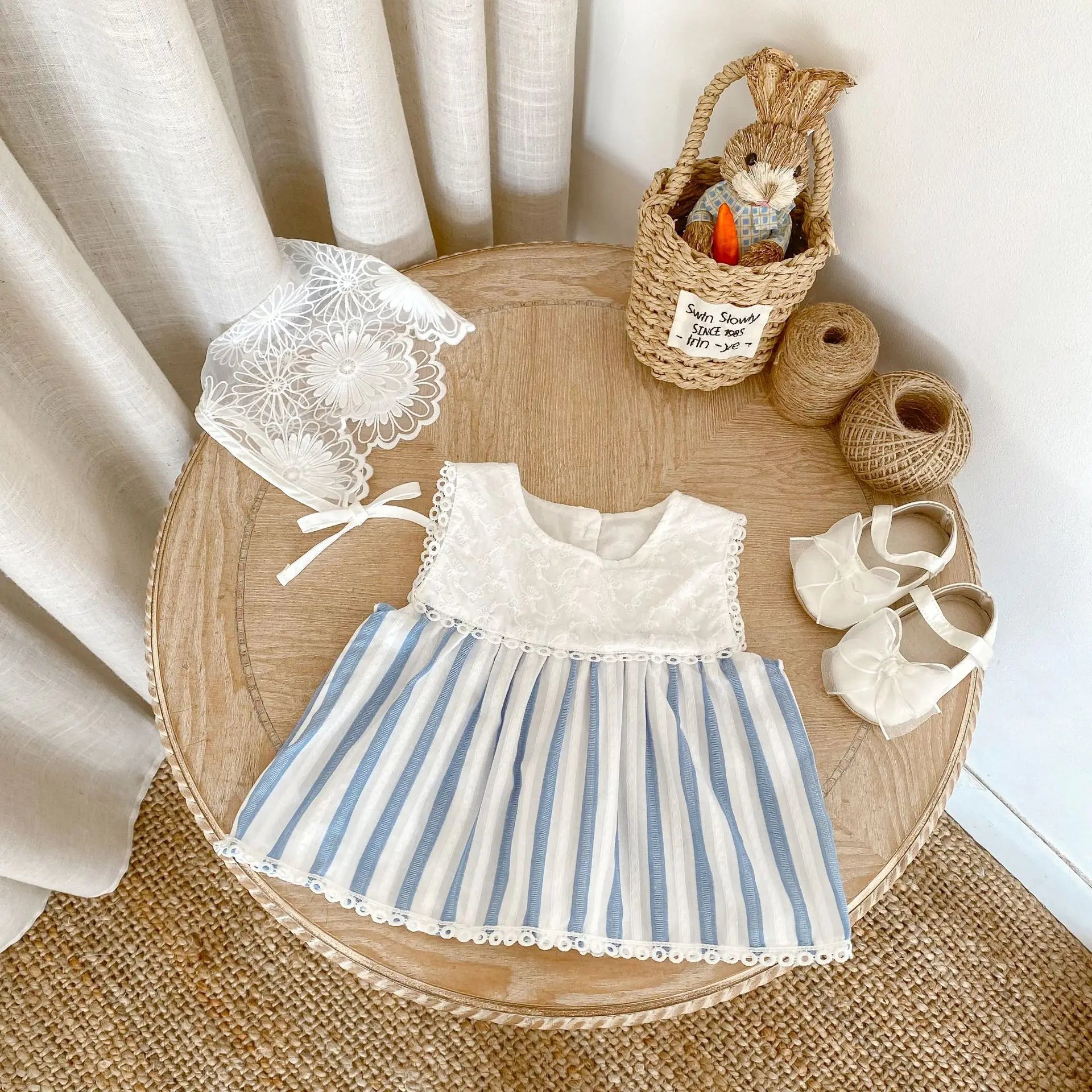 Summer new 0-3 year old baby clothing, baby girl set, striped patchwork sleeveless top+shorts