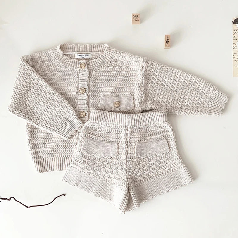Autumn Girls Knit Suit Winter Toddlers Girls Knitted Sets Cardigan Sweater Shorts 2pcs KoreanBaby Kids Princess Outfits Suits
