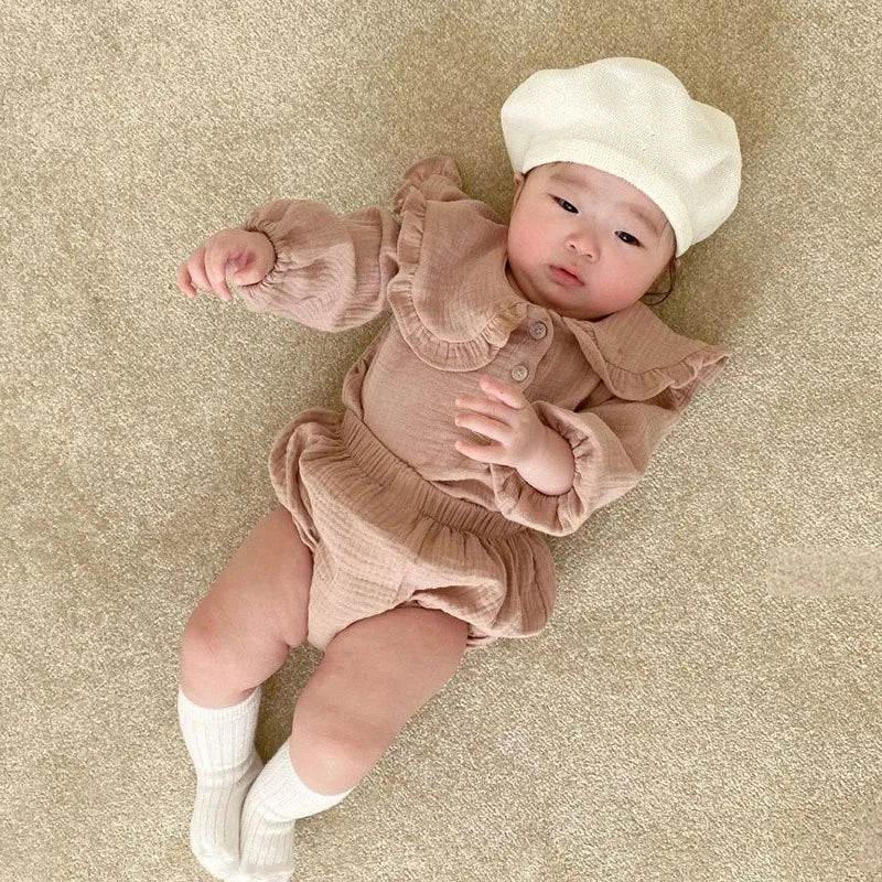 Newborn Baby Girls Clothing Set Ruffle Collar Lapel Top+Bread Pants  Casual Suit Autumn Spring Toddler Baby Girl Clothes Suit